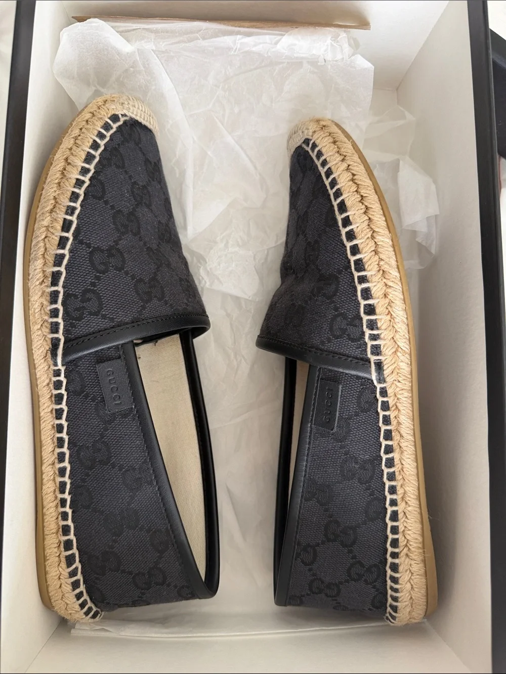EUC Gucci Navy Canvas GG Espadrille Slip-Ons